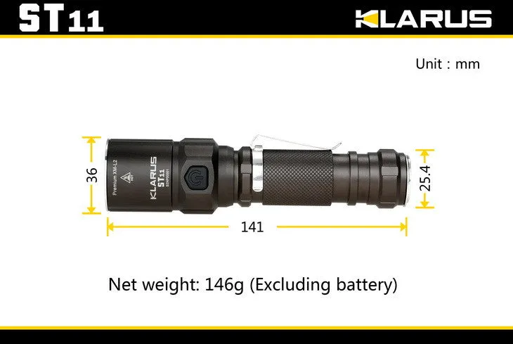 Klarus ST11 LED Flashlight with CREE XM-L2 U2 LED - 900 Lumens