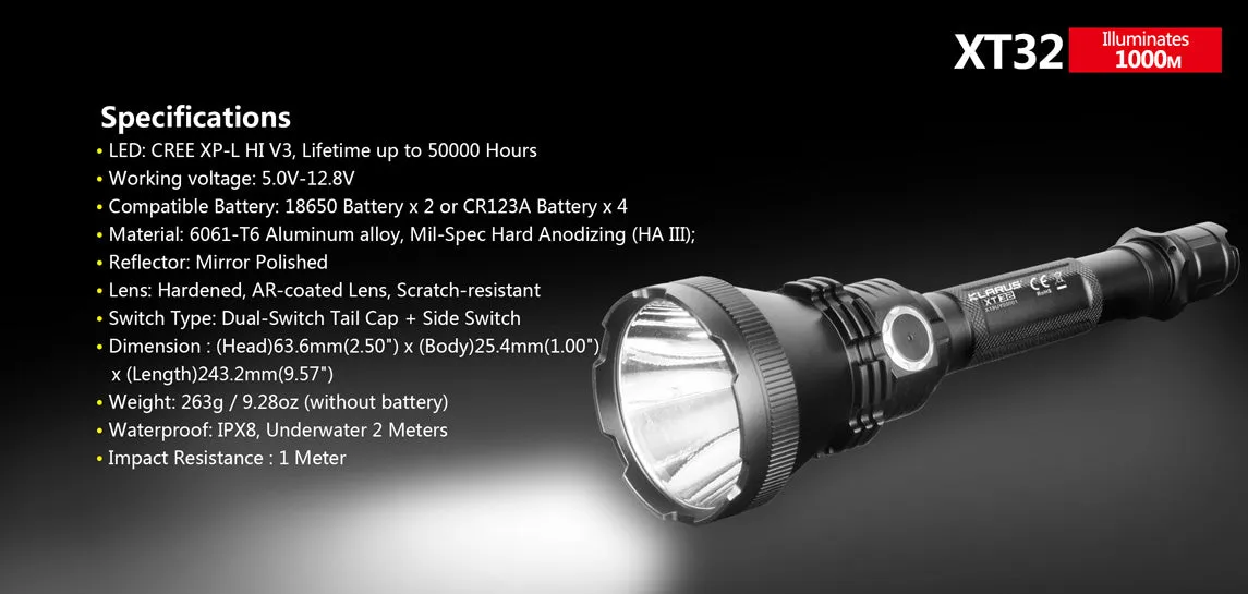 Klarus - XT32 Hunting LED Flashlight 1200LM Torch