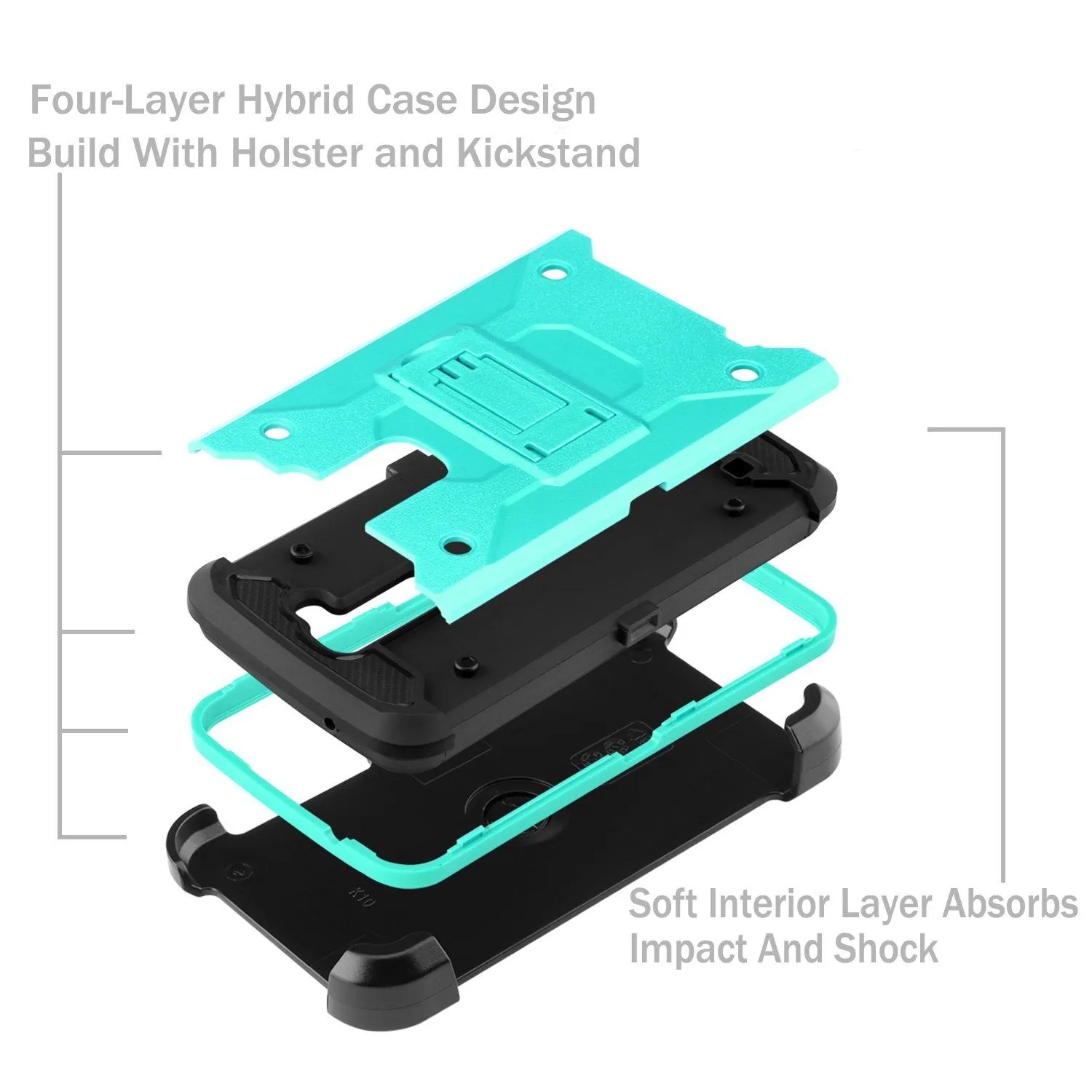 LG Stylo 2 / LG Stylo 2 V Case, Premium Tough Hybrid Holster Triple Layer Protector Case [Kickstand] Swivel Locking Belt Clip for LG Stylo 2 / LG Stylo 2 V - Teal
