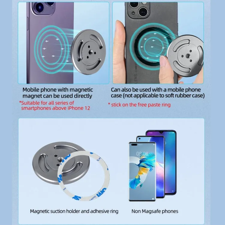 Magnetic Phone Holder with 1/4 Inch Hole for Tripod Magic Arm(Titanium Color)
