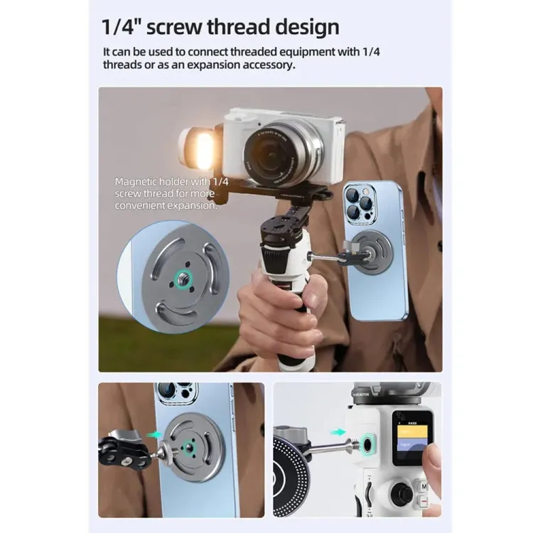Magnetic Phone Holder with 1/4 Inch Hole for Tripod Magic Arm(Titanium Color)