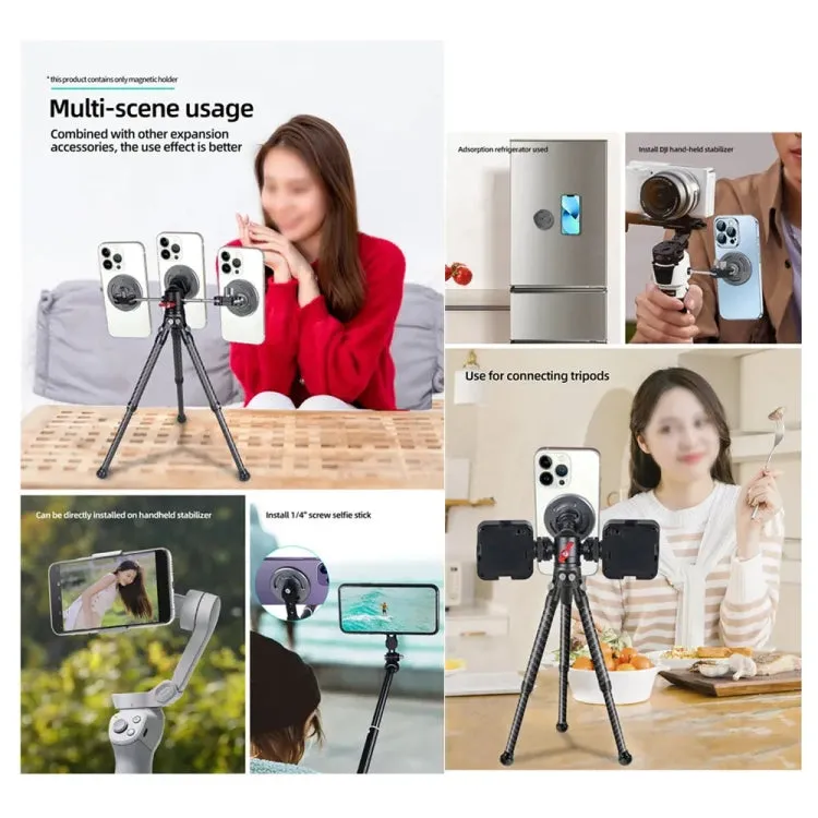 Magnetic Phone Holder with 1/4 Inch Hole for Tripod Magic Arm(Titanium Color)