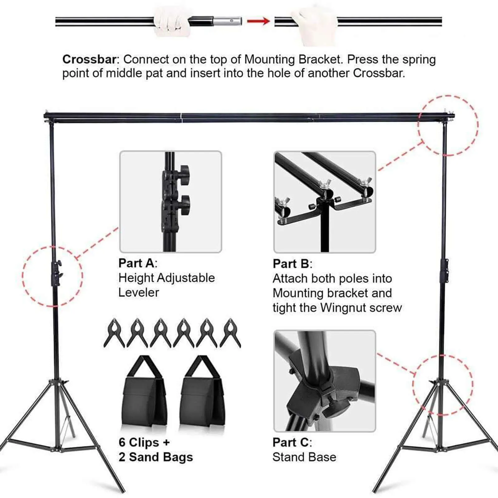 Metal Triple Crossbar Adjustable Pipe and Drape Kit, Photography Backdrop Stand 8ftX10ft