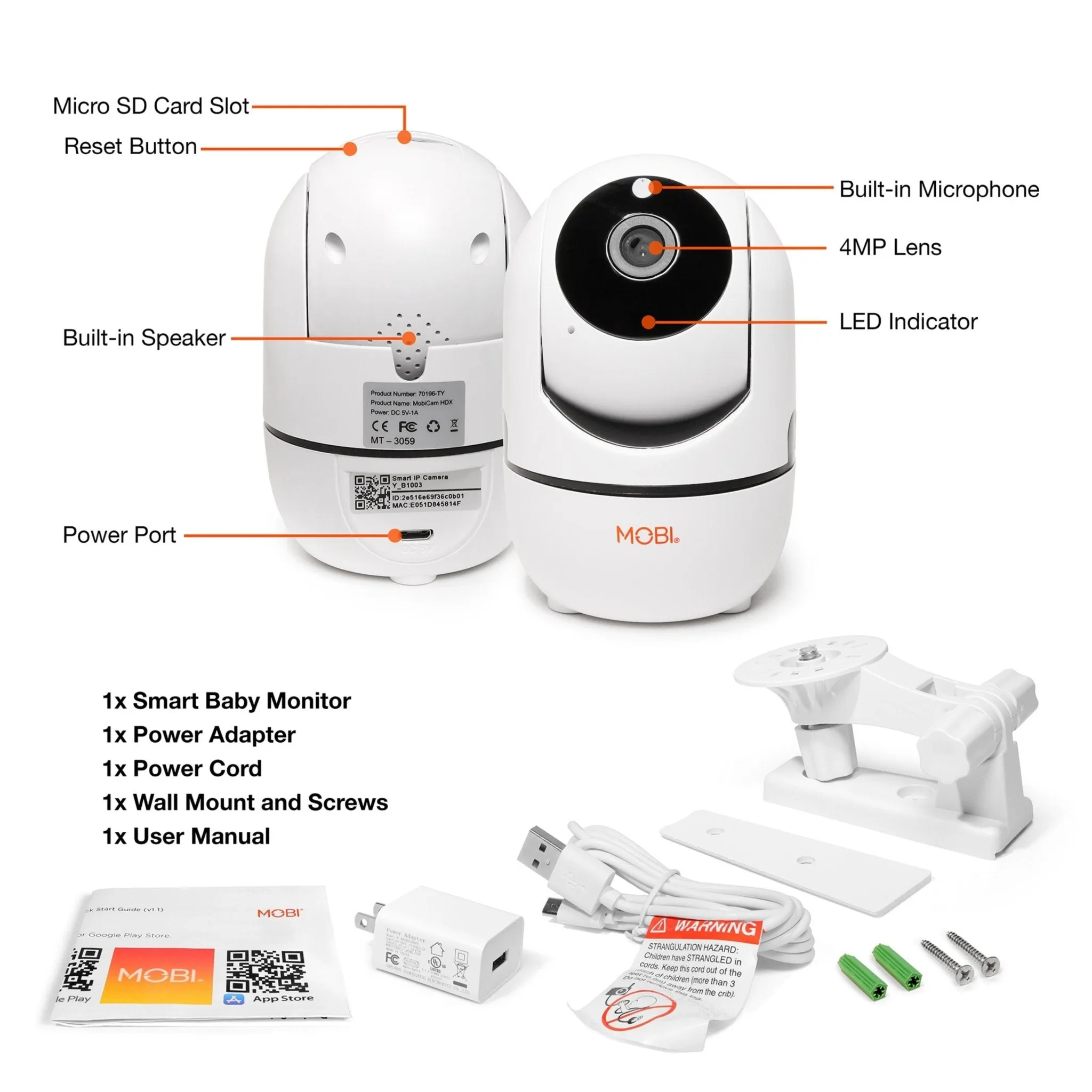 MobiCam HDX Wi-Fi Pan & Tilt Smart Nursery, Elderly & Home Monitoring Camera