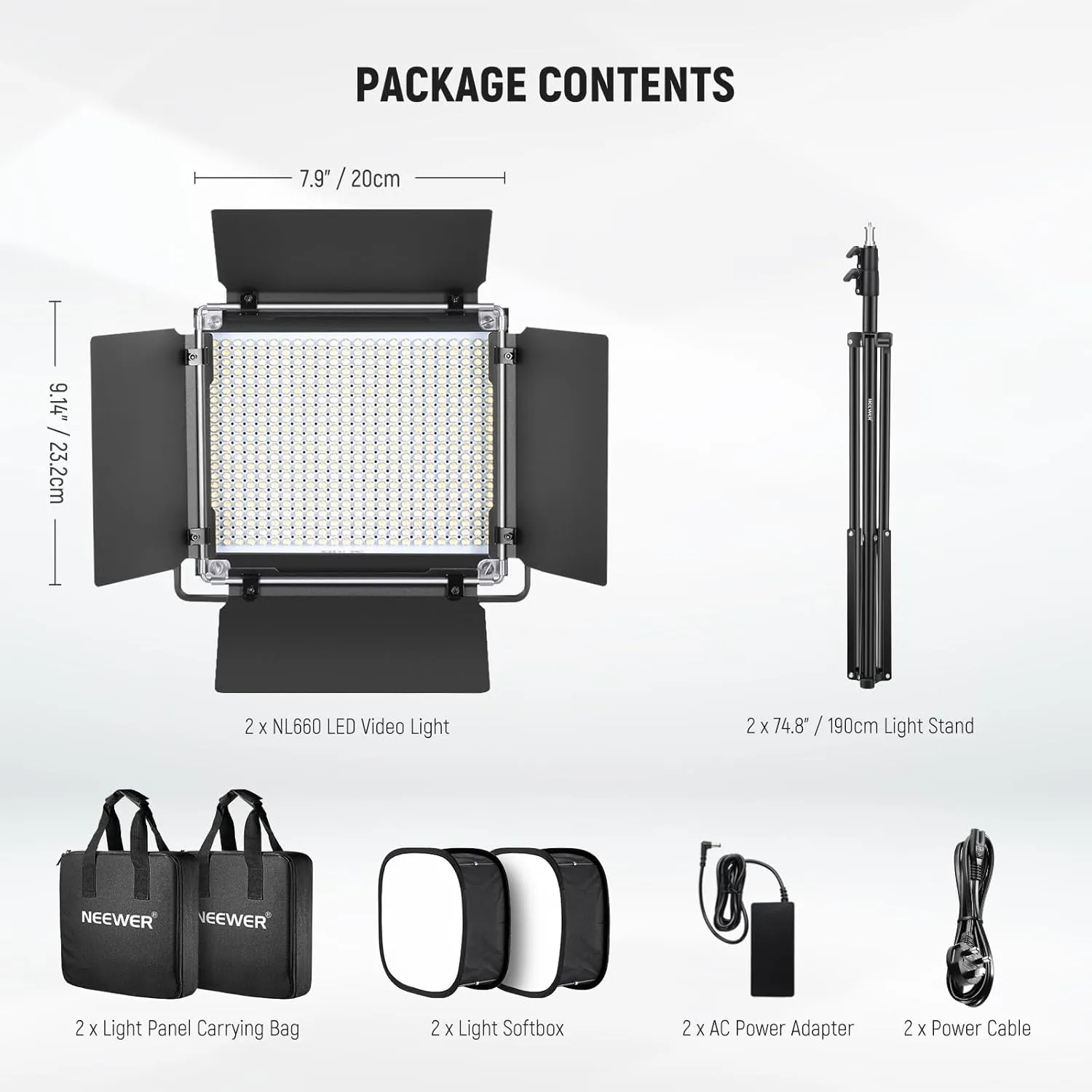 NEEWER 2 Pack Bi-color 660 LED Video Light and Stand Kit with Softbox