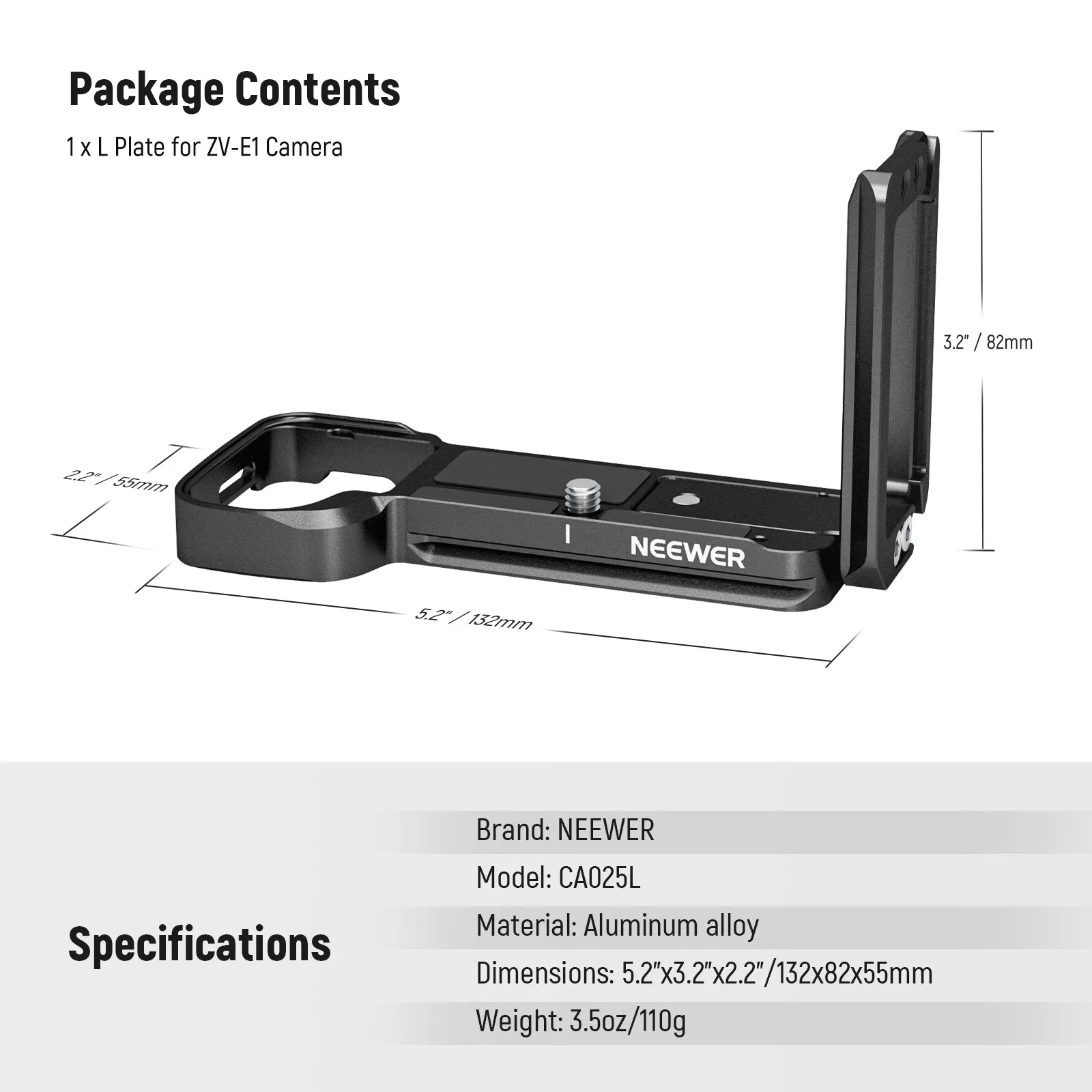 NEEWER CA025L Aluminum L Plate for Sony ZV-E1