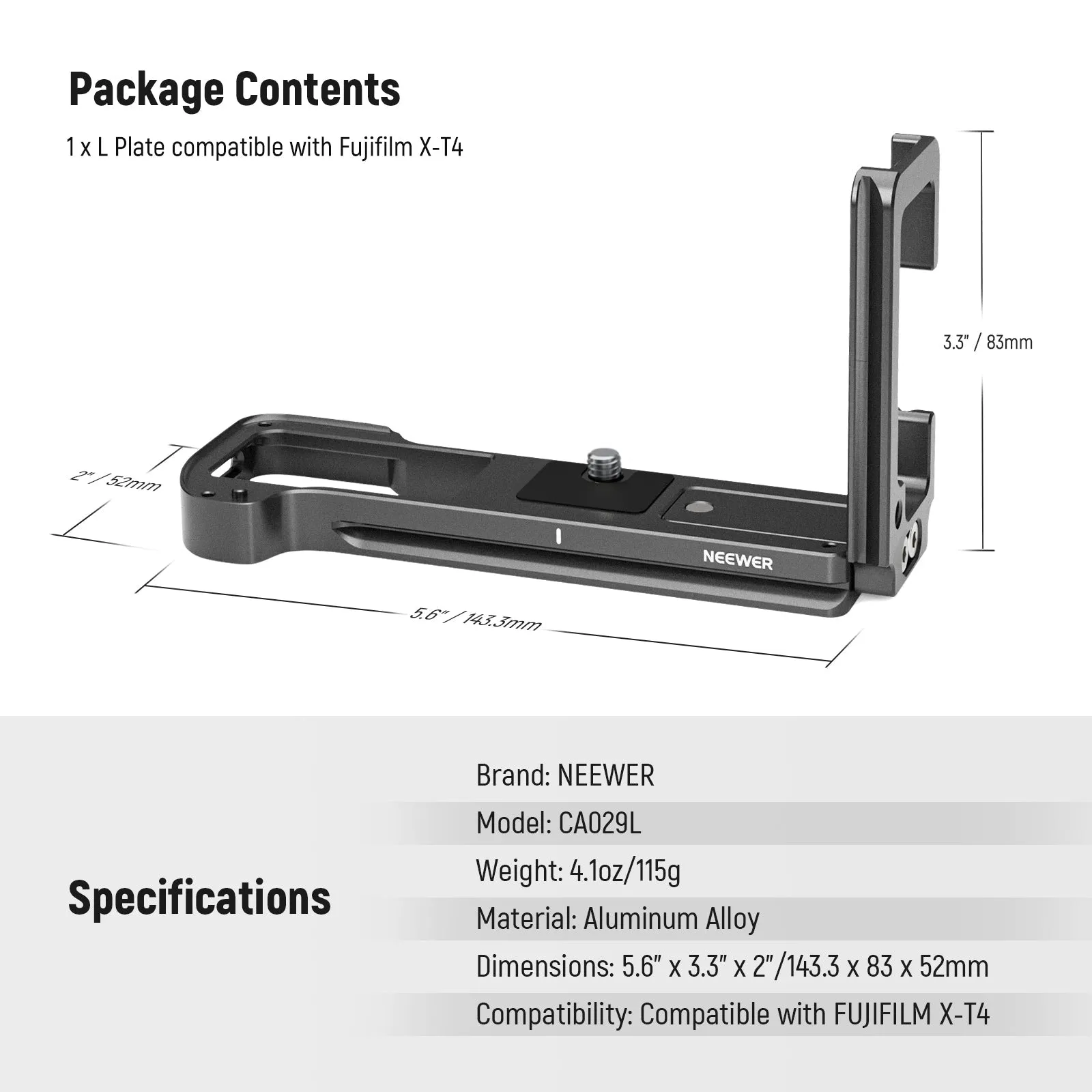 NEEWER CA029L Metal L Plate For Fujifilm X-T4 Camera
