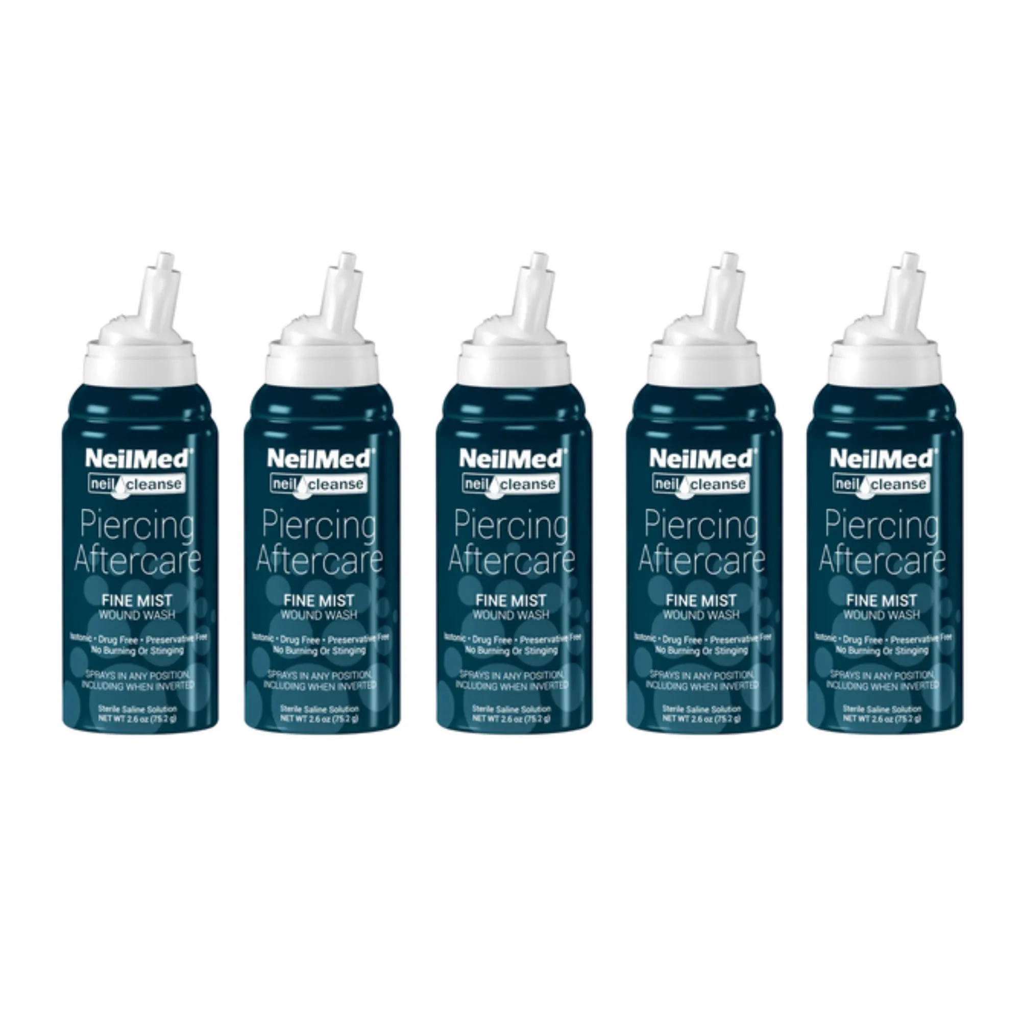 NeilMed Piercing Aftercare Multipack, Sterlie Saline Spray, 75ml - Buy 4 Get One Free