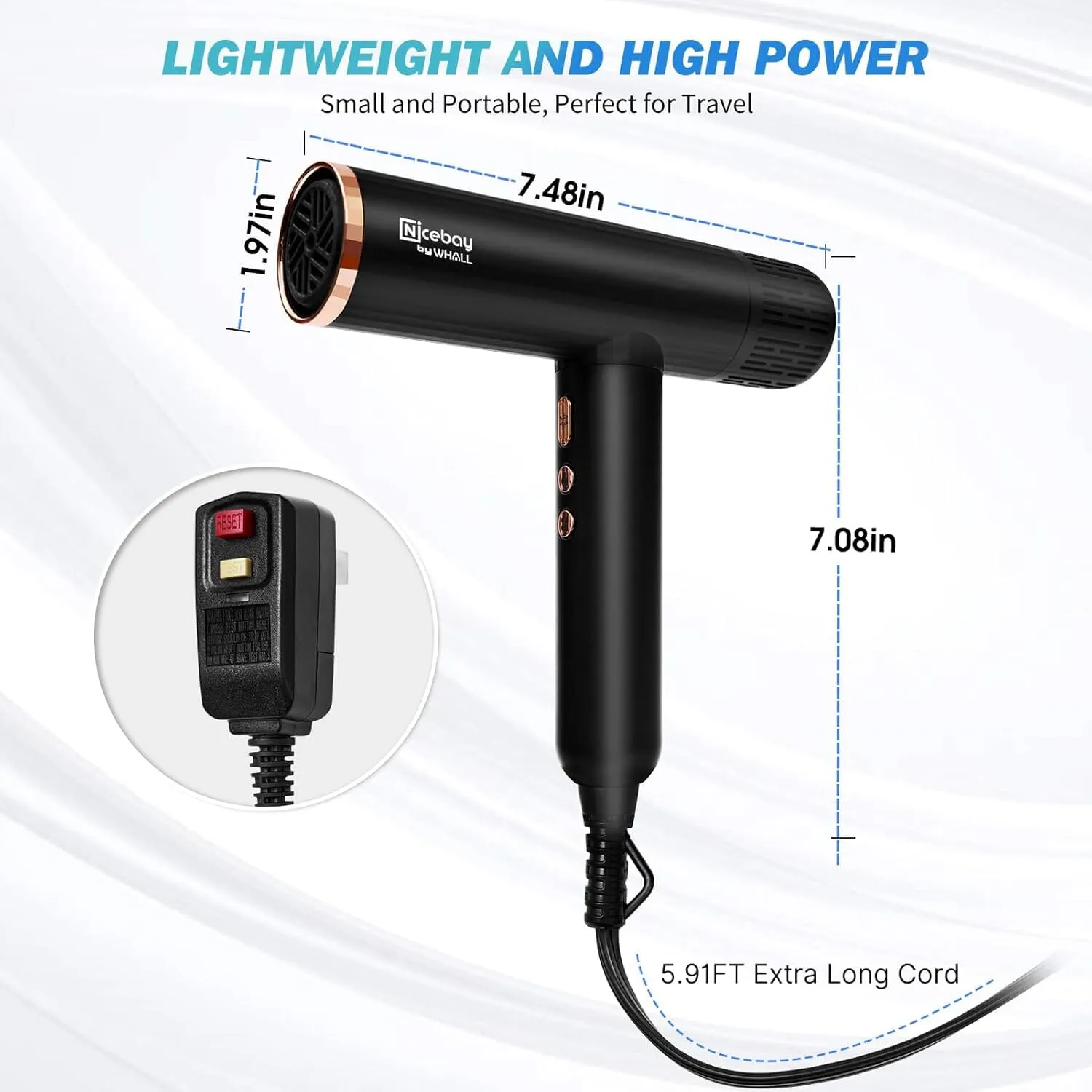 Nicebay DW-9041 Ionic Professional Hair Dryer with 3 Attachments with Diffuser (Refurbished)