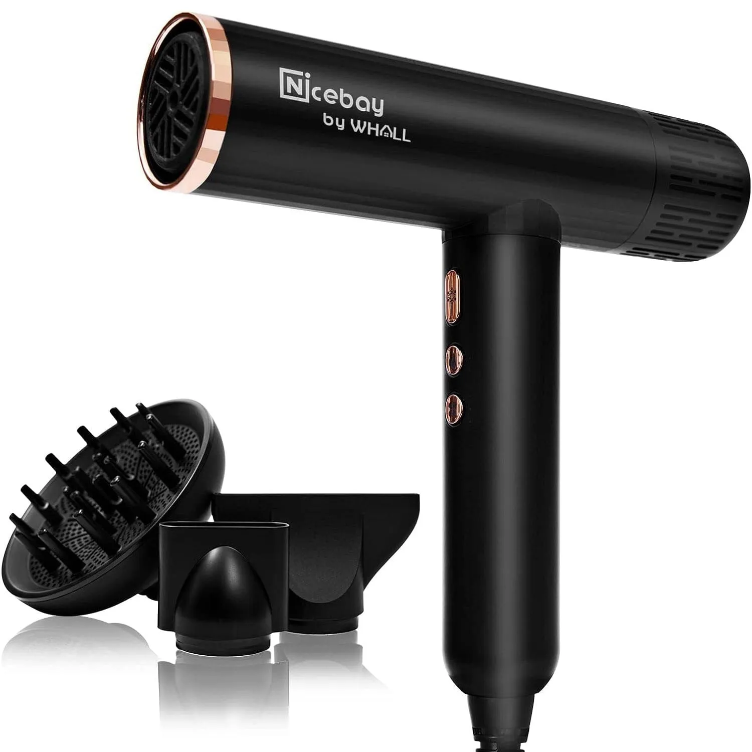 Nicebay DW-9041 Ionic Professional Hair Dryer with 3 Attachments with Diffuser (Refurbished)