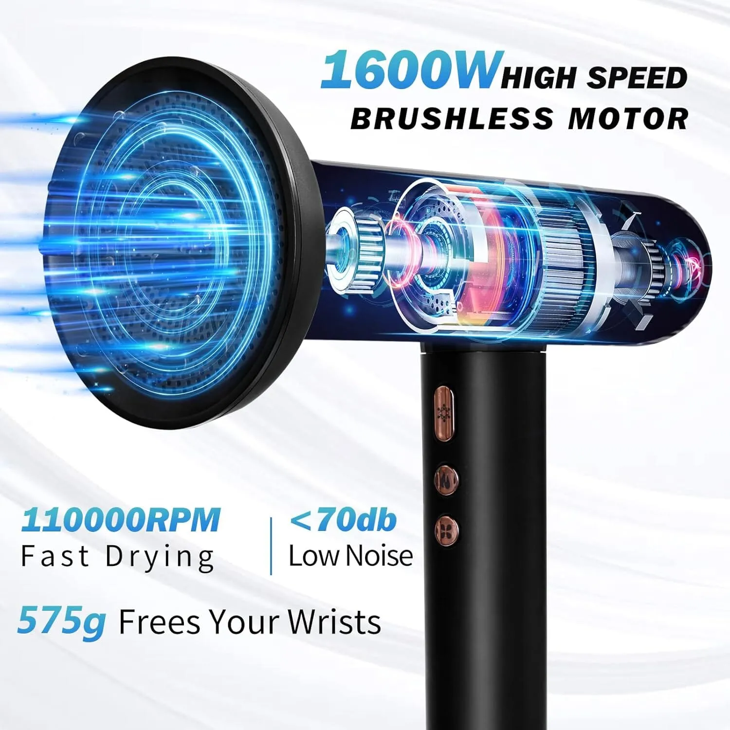 Nicebay DW-9041 Ionic Professional Hair Dryer with 3 Attachments with Diffuser (Refurbished)