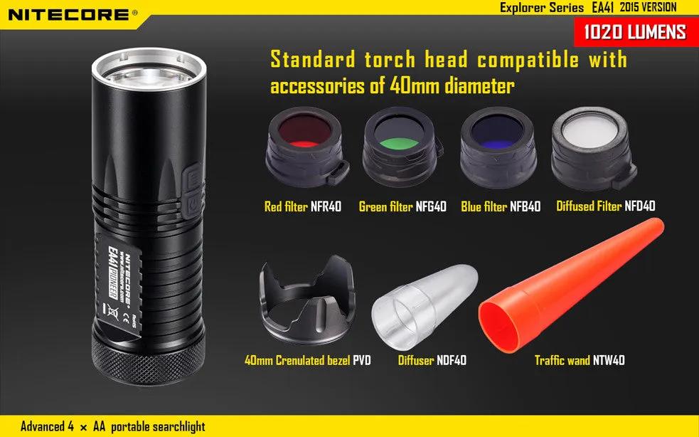 NiteCore EA41 2015 Version 1020 Lumen CREE XM-L2 LED Flashlight