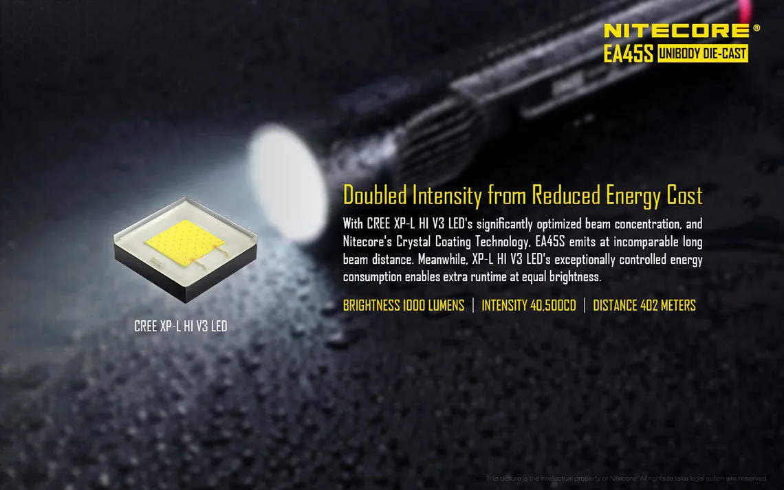 Nitecore EA45S Cree XP-L HI V3 LED Flashlight - 1000 lumen