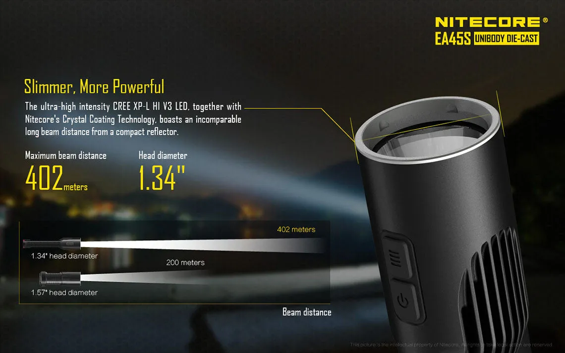 Nitecore EA45S Cree XP-L HI V3 LED Flashlight - 1000 lumen
