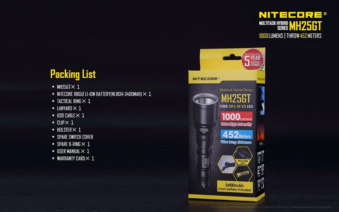 Nitecore MH25GT Rechargeable LED Flashlight 1000 Lumens