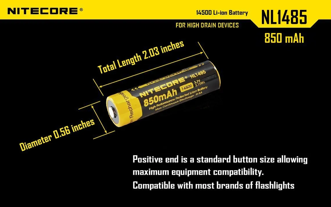 NiteCore NL1485 14500 850mAh Li-on Rechargeable Battery