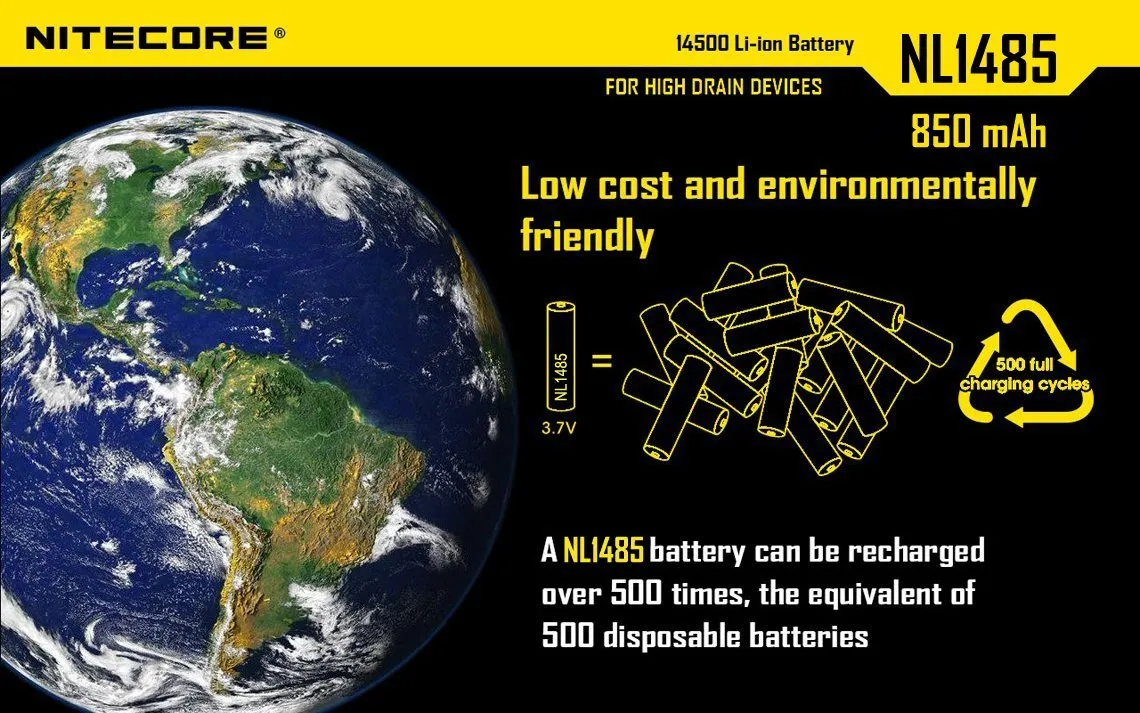 NiteCore NL1485 14500 850mAh Li-on Rechargeable Battery