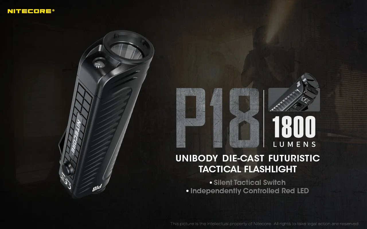 Nitecore P18 Unibody Die-cast Futuristic Tactical Flashlight - 1800 Lumen   Nitecore UI1 USB charger