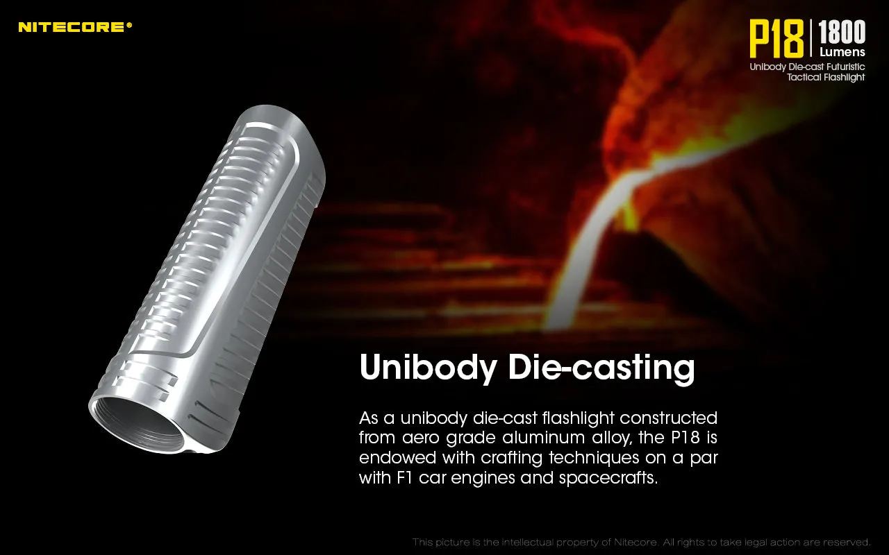 Nitecore P18 Unibody Die-cast Futuristic Tactical Flashlight - 1800 Lumen   Nitecore UI1 USB charger