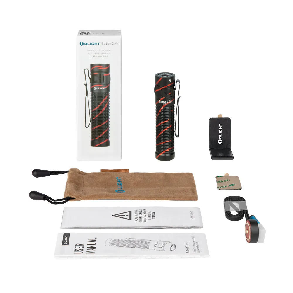 Olight Baton 3 Pro Rechargeable Flashlight Bundle - Baton 3 Pro Black Lava   O'pen Mini Red