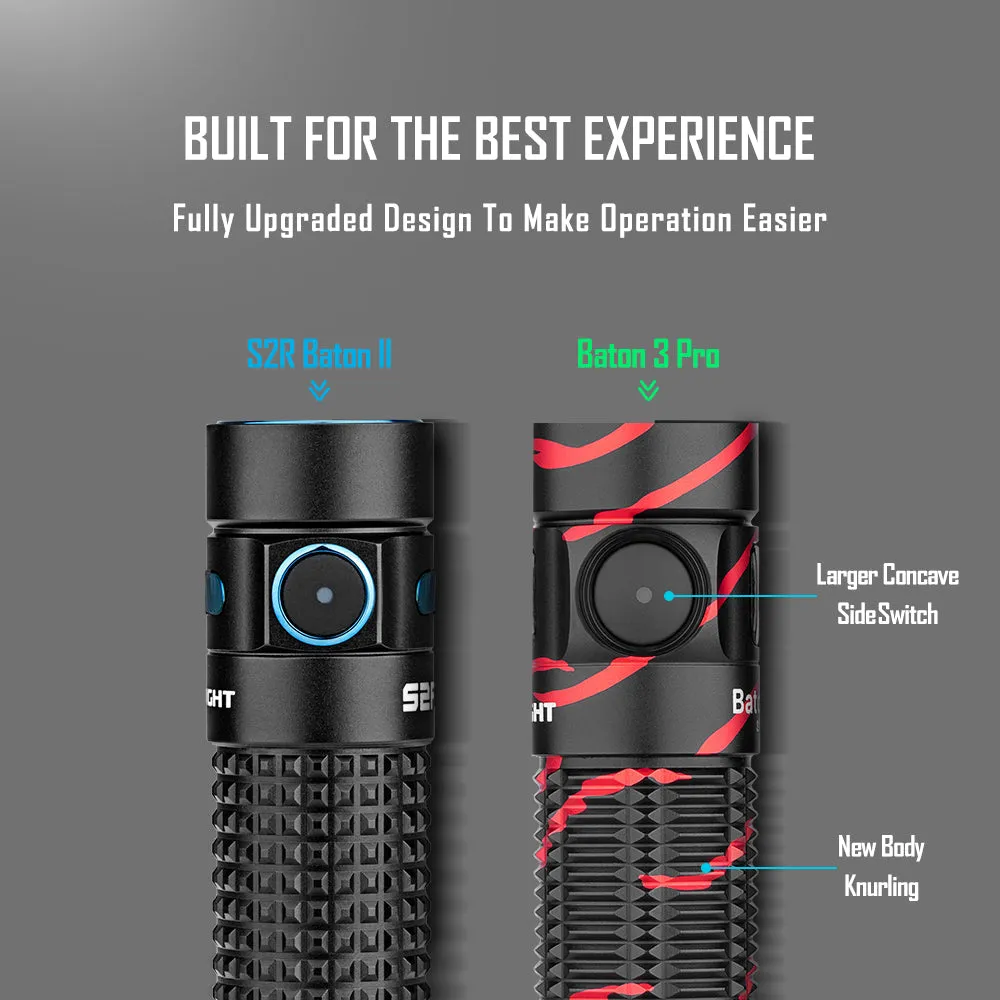 Olight Baton 3 Pro Rechargeable Flashlight Bundle - Baton 3 Pro Black Lava   O'pen Mini Red