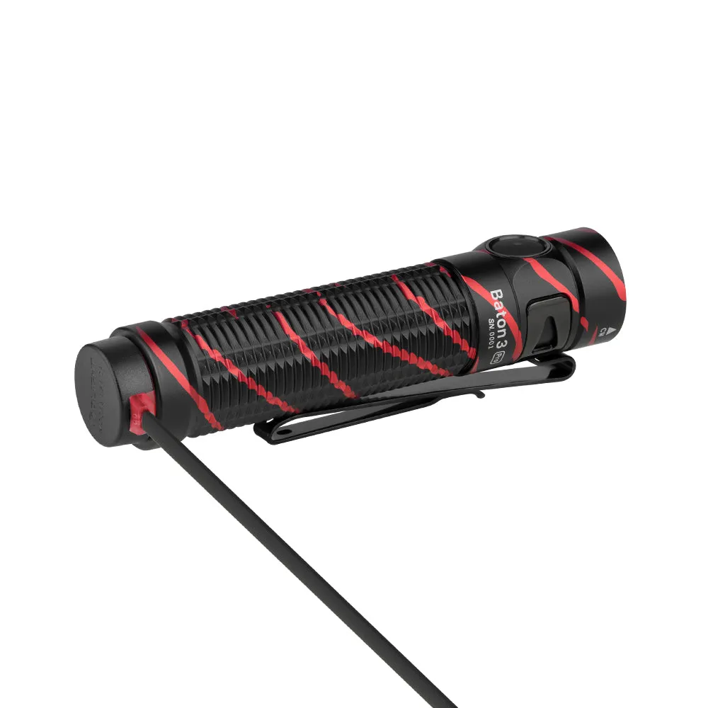 Olight Baton 3 Pro Rechargeable Flashlight Bundle - Baton 3 Pro Black Lava   O'pen Mini Red