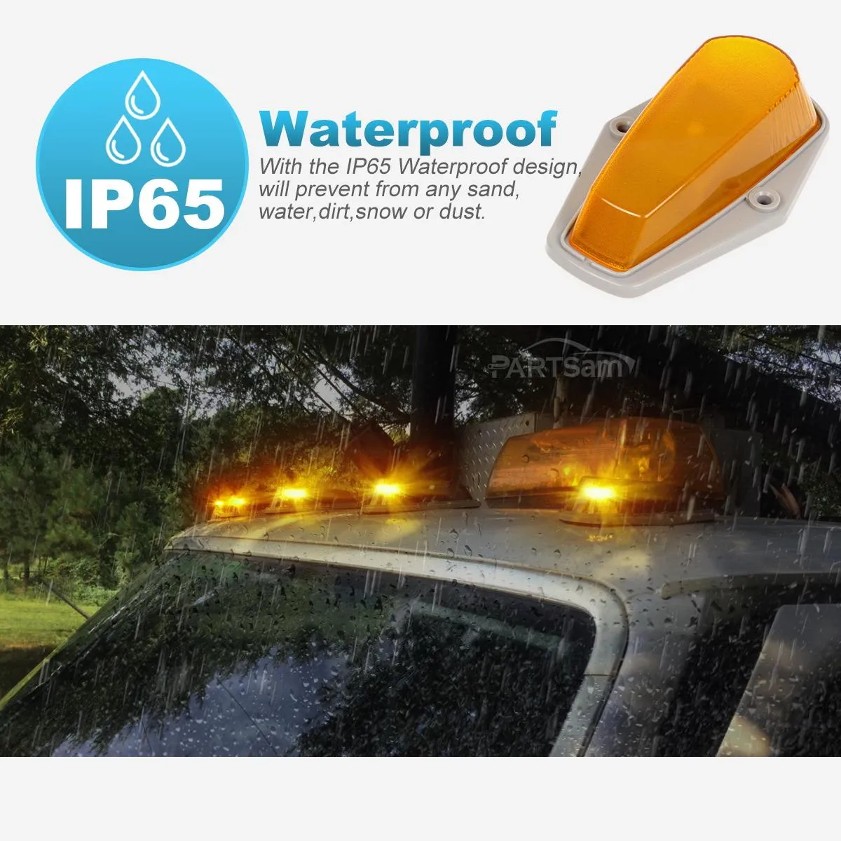 Partsam 5pcs Top Cab Marker Roof Running Light Amber Cover Lens 15442   5X 5050 T10 194 LED Bulbs Compatible with Ford F-150 F-250 F-350 1973-1997 F Series Pickup Super Duty Trucks.