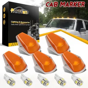 Partsam 5pcs Top Cab Marker Roof Running Light Amber Cover Lens 15442   5X 5050 T10 194 LED Bulbs Compatible with Ford F-150 F-250 F-350 1973-1997 F Series Pickup Super Duty Trucks.