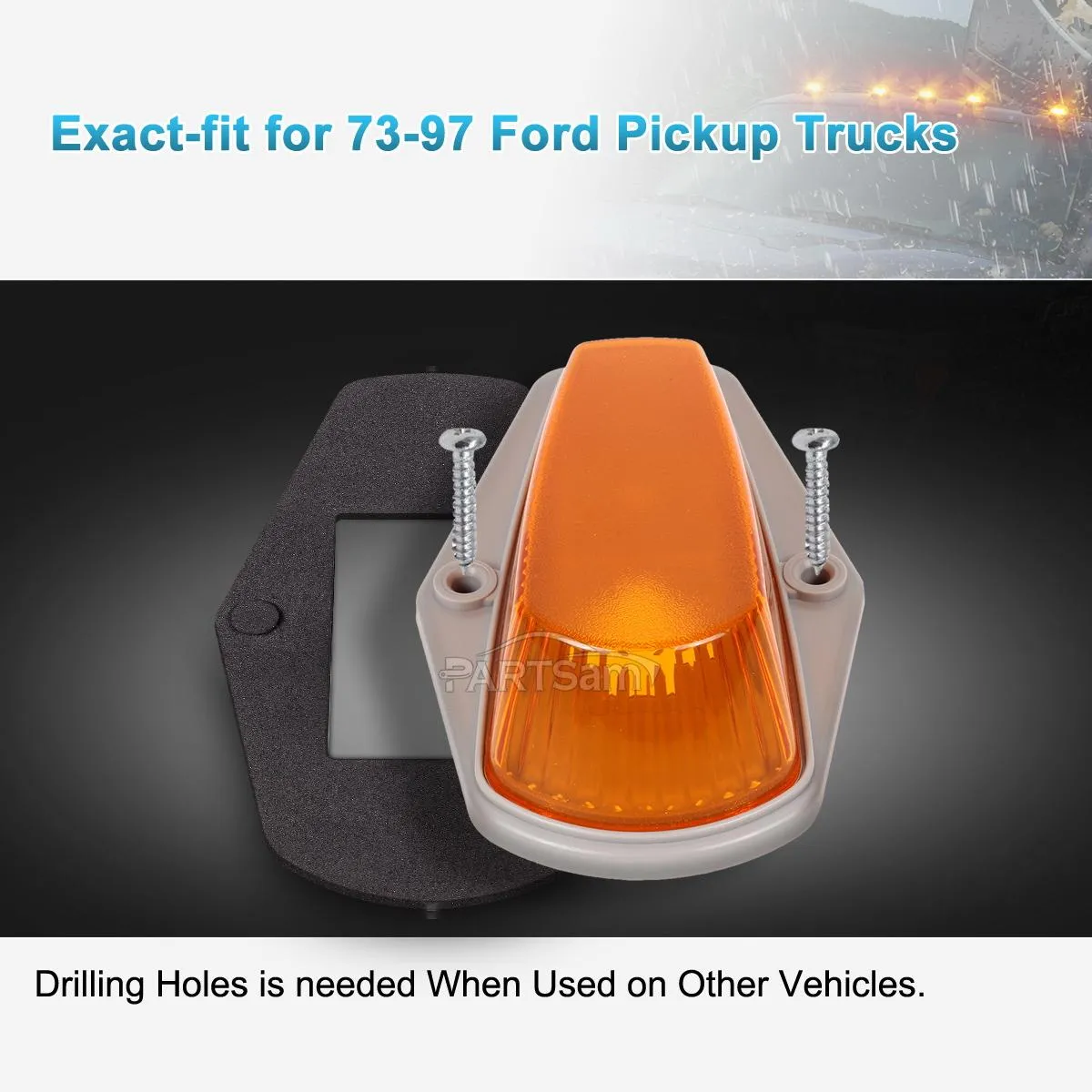 Partsam 5pcs Top Cab Marker Roof Running Light Amber Cover Lens 15442   5X 5050 T10 194 LED Bulbs Compatible with Ford F-150 F-250 F-350 1973-1997 F Series Pickup Super Duty Trucks.