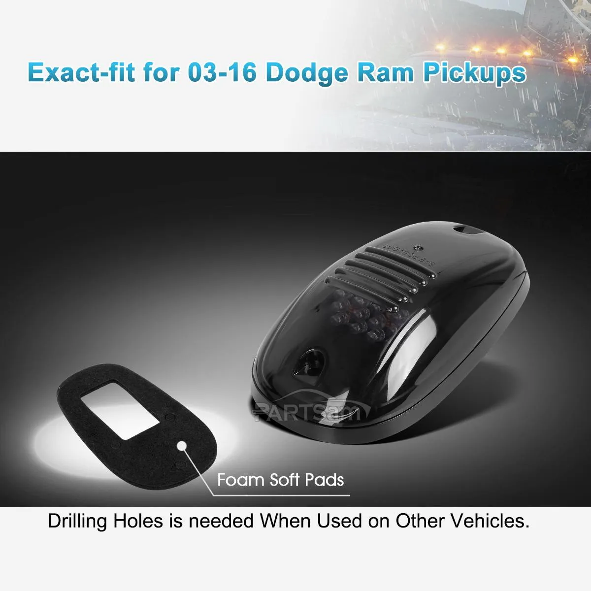 Partsam 5X Amber 24 LED Smoke Cab Roof Running Top Marker Lights 264146BK Assembly Wire Harness Replacement for 1500 2500 3500 4500 5500 2003-2018 Pickup Trucks