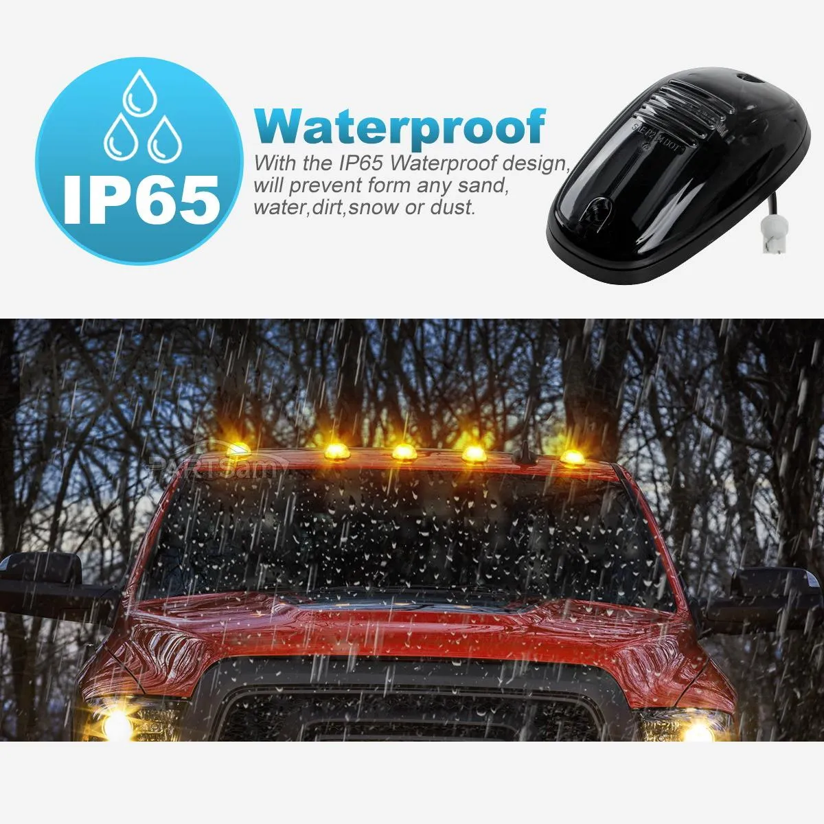 Partsam 5X Amber 24 LED Smoke Cab Roof Running Top Marker Lights 264146BK Assembly Wire Harness Replacement for 1500 2500 3500 4500 5500 2003-2018 Pickup Trucks