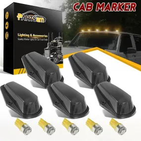 Partsam 5X Cab Marker Lights Roof Running Lamps Black Lens Covers   5050 Amber 194 168 T10 LED Bulbs Compatible with Ford F150 F250 F350 1973-1997 F Series Super Duty Pickup Trucks