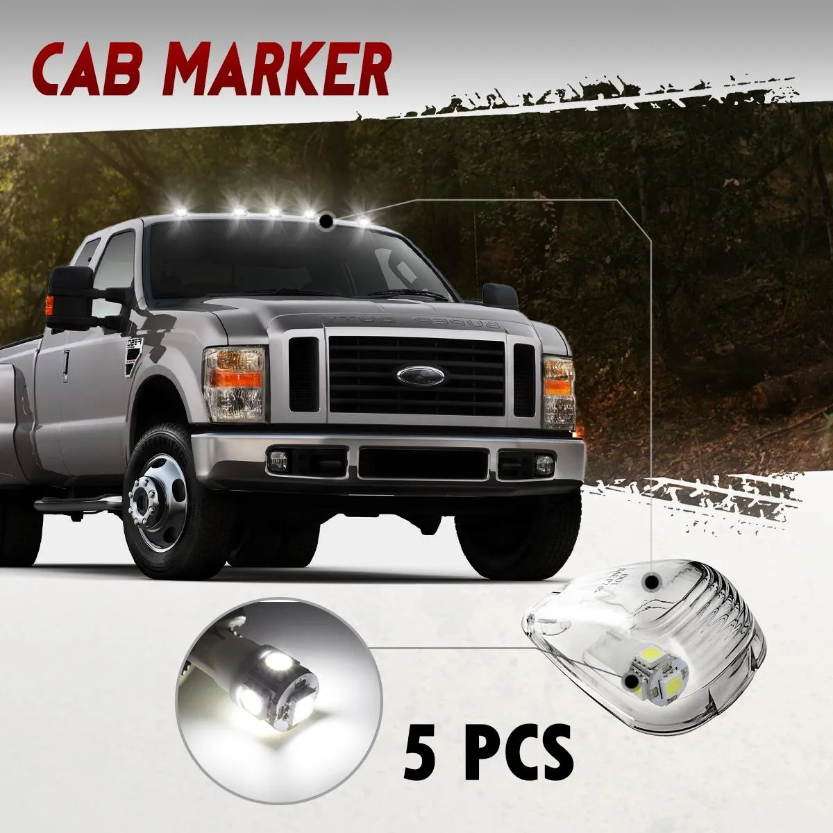 Partsam 5X Clear Cab Marker Light   5X White 5050-SMD 194 168 T10 LED Bulb Compatible with Ford E150 E250 E350 E450 F150 F250 F350 F450 F550 Super Duty Pickup Trucks 1999-2016