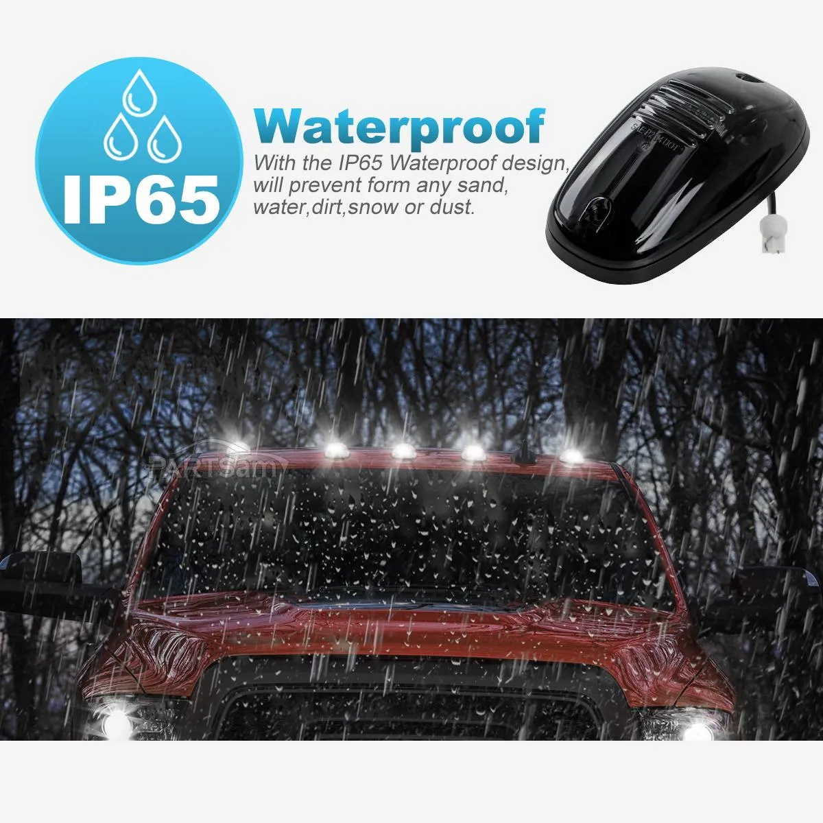 Partsam LED Cab Lights 5PCS Smoke Cab Marker Roof Running Lights Top White 9 LED Assembly Replacement for Dodge Ram 1500 2500 3500 4500 5500 2003-2018 Pickup Trucks RVs