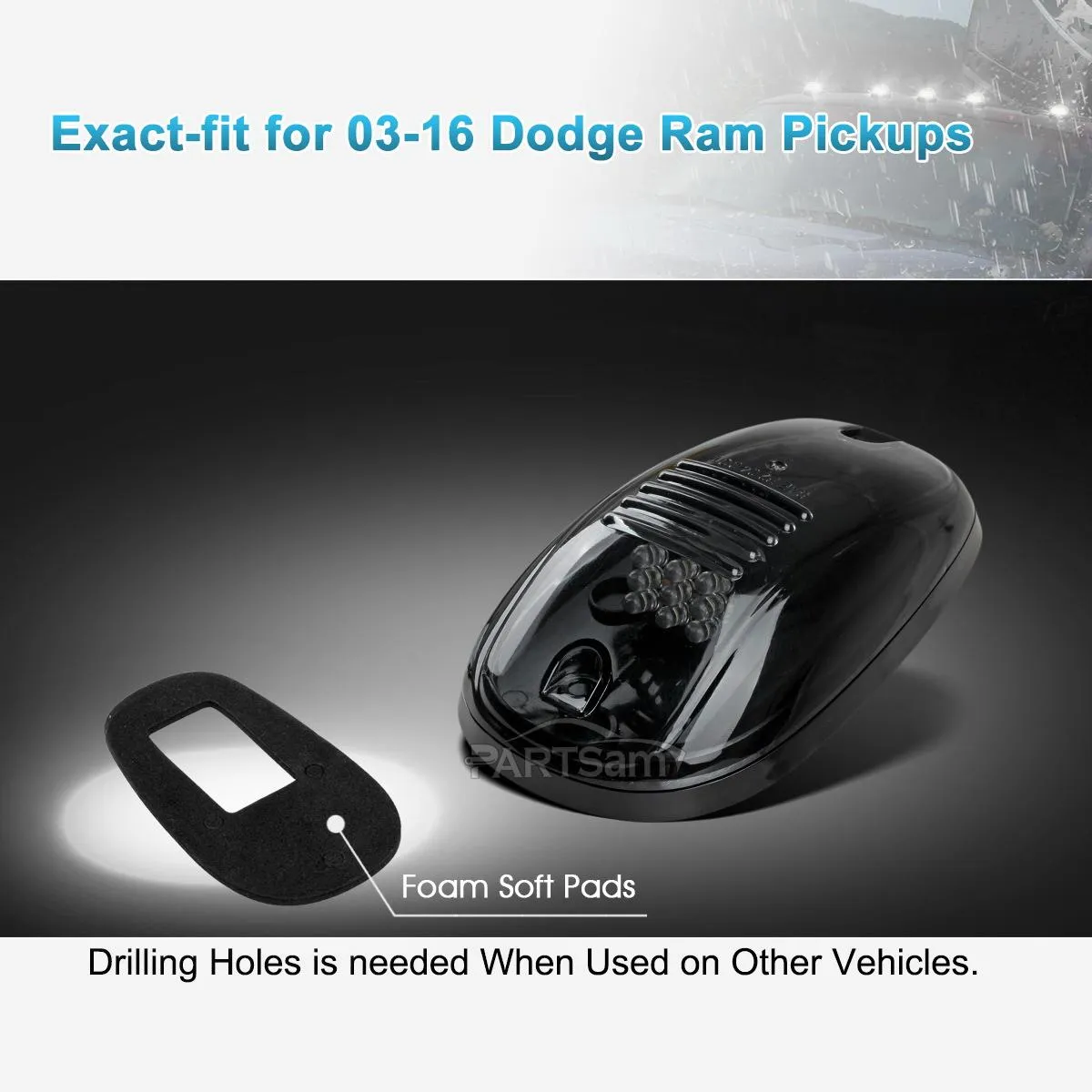 Partsam LED Cab Lights 5PCS Smoke Cab Marker Roof Running Lights Top White 9 LED Assembly Replacement for Dodge Ram 1500 2500 3500 4500 5500 2003-2018 Pickup Trucks RVs