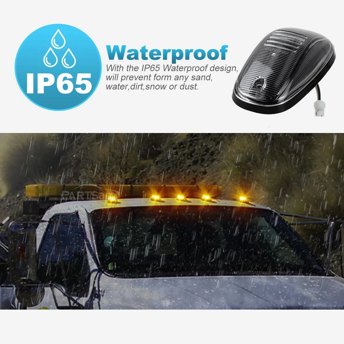 Partsam LED Cab Marker Roof Running Lights 5PCS Clear Lens 9LED Amber Top Lights Compatible with Dodge Ram 1500 2500 3500 4500 5500 2003-2018 SUV Truck Pickup RV