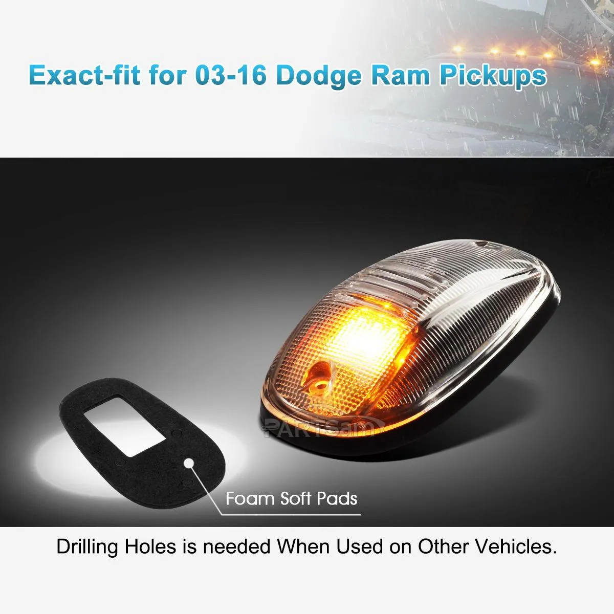 Partsam LED Cab Marker Roof Running Lights 5PCS Clear Lens 9LED Amber Top Lights Compatible with Dodge Ram 1500 2500 3500 4500 5500 2003-2018 SUV Truck Pickup RV