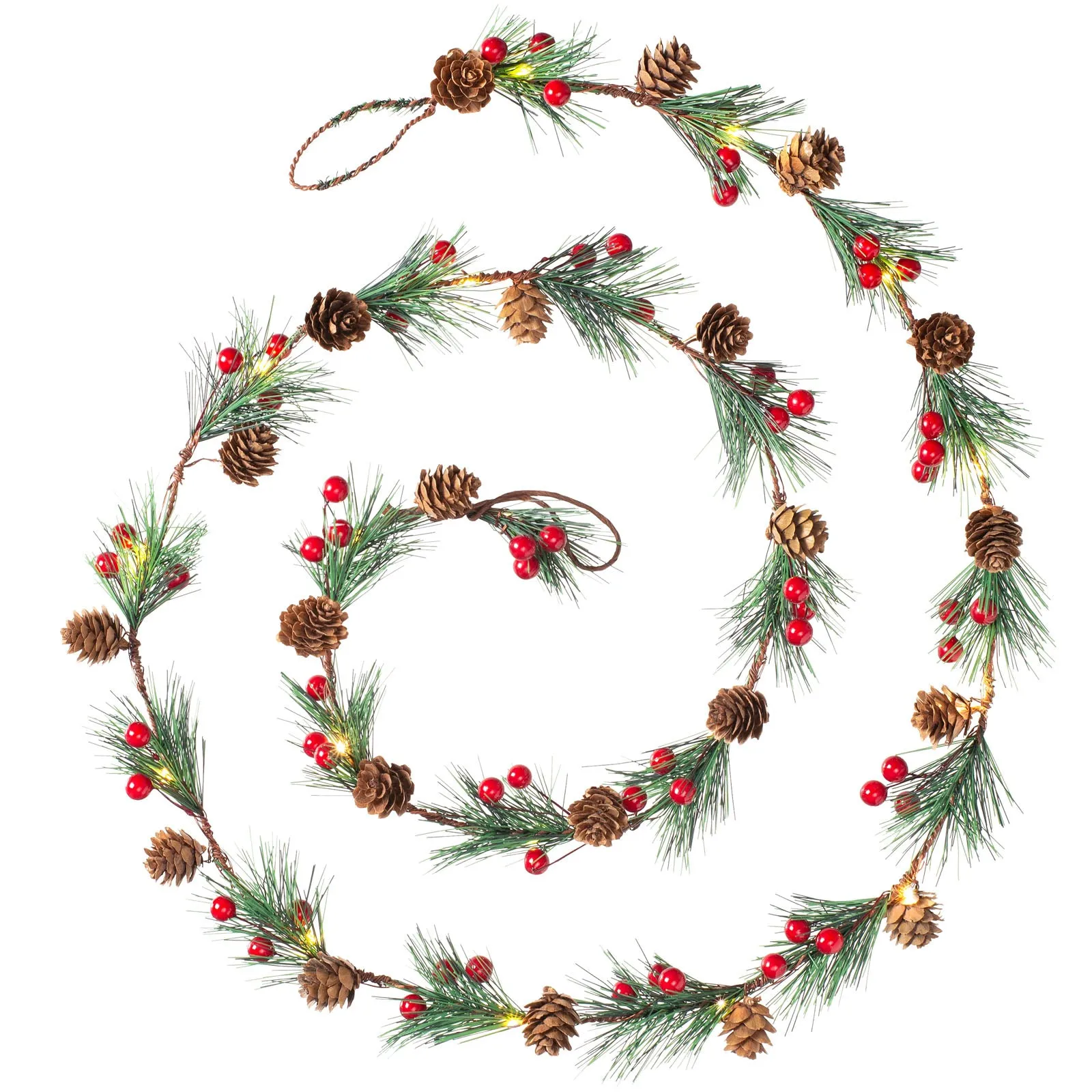 Pre-Lit 20 LED Pinecones & Berries Light String Garland, 6 ft