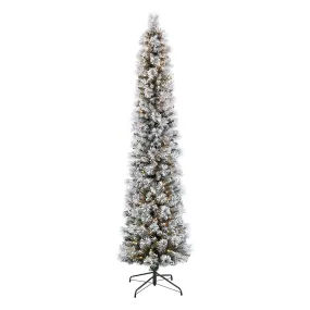 relaxed Portland Pine Pencil Pre-Lit Flocked Artificial Christmas Tree 9' 9'