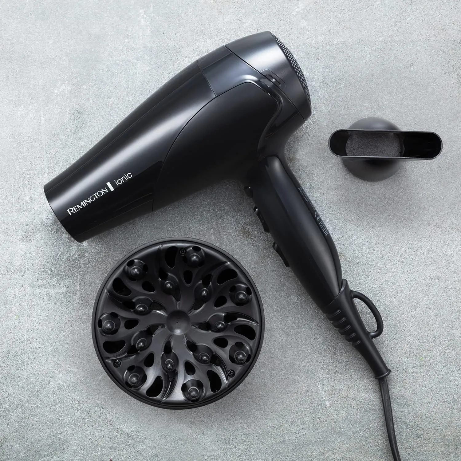 Remington D3198 Ionic Hair Dryer - 2200W, Fast Professional Styling, Diffuser & Concentrator, 3 Heat/2 Speed Settings, Cool Shot - Black