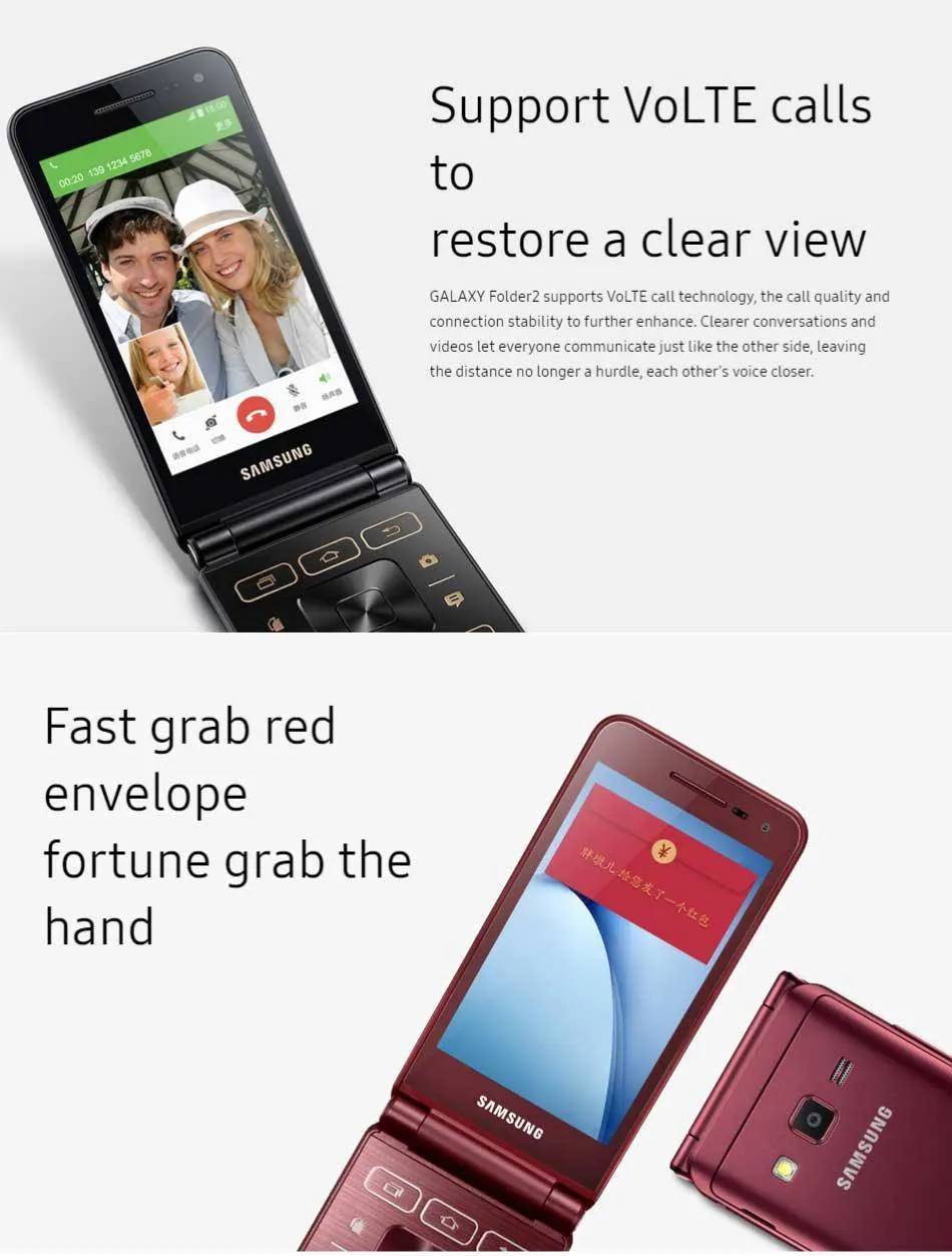 Samsung Galaxy Folder 2 4G LTE (Android Touch Screen Flip Phone) *DISPLAY SET*