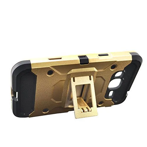 Samsung Galaxy J3 Case, Galaxy Sky, Galaxy Express Prime Case, Galaxy Sol, Galaxy Amp Prime, J3 V Hybrid Holster Tri-Layer Protector Case [Kickstand][Belt Swivel Clip] - Gold