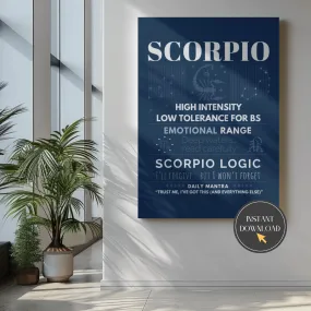 Scorpio Digital Print High Intensity Emotional Range Astrology Art Scorpio Logic Deep Water Mantra Decor