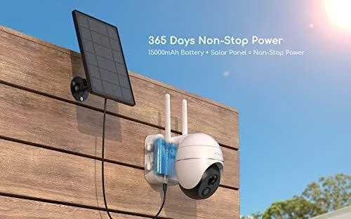 Security Camera Outdoor, Wireless WiFi 360° Pan Tilt Zoom Solar 15000mah Battery Powered Home Cameras with Night Vision, Motion Detection, 2 Way Audio, IP65 Waterproof, Encrypted SD/Cloud Storage