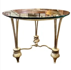 Side Table, Beveled Glass Top, Glazed Solid Iron Frame