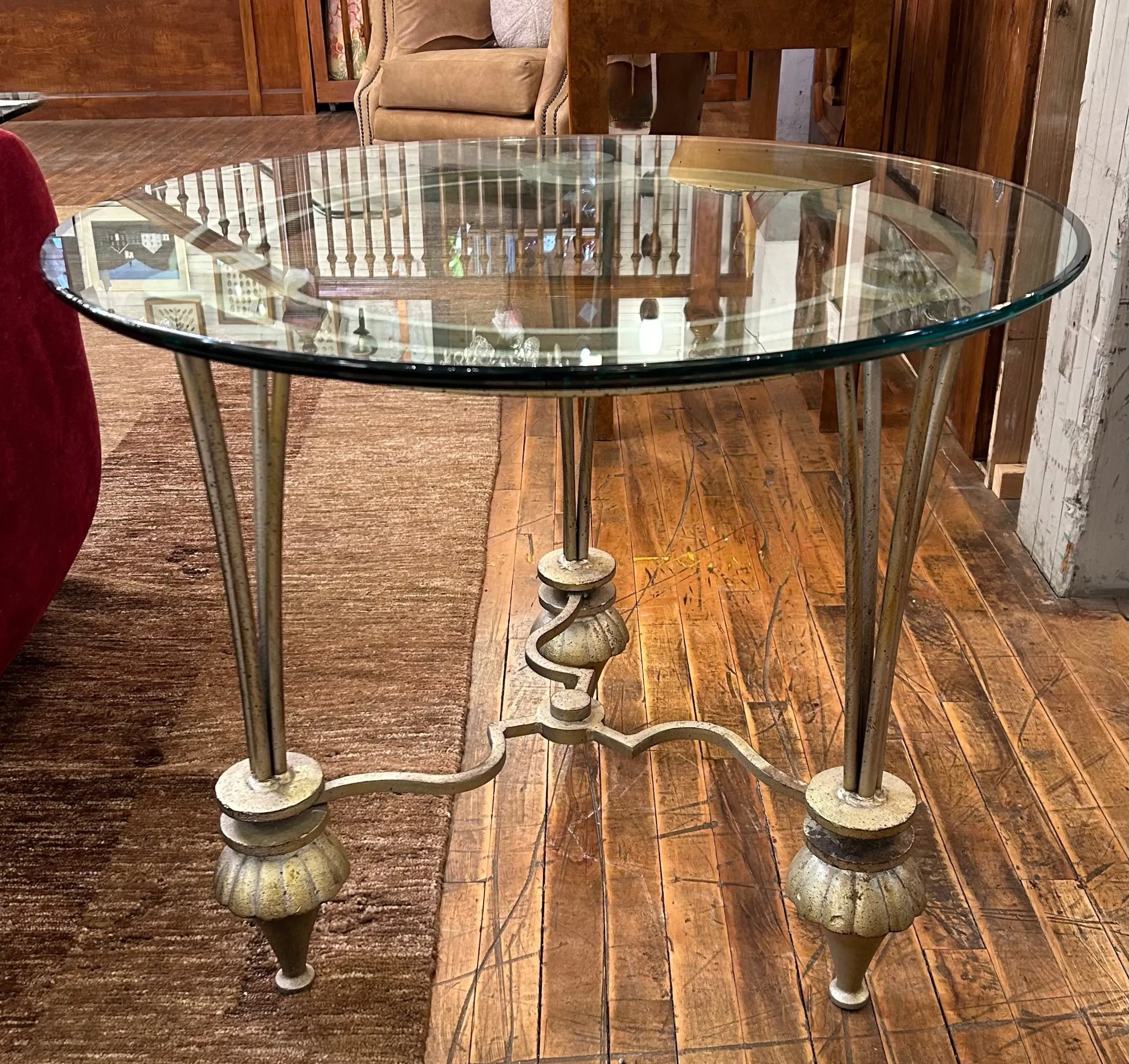 Side Table, Beveled Glass Top, Glazed Solid Iron Frame