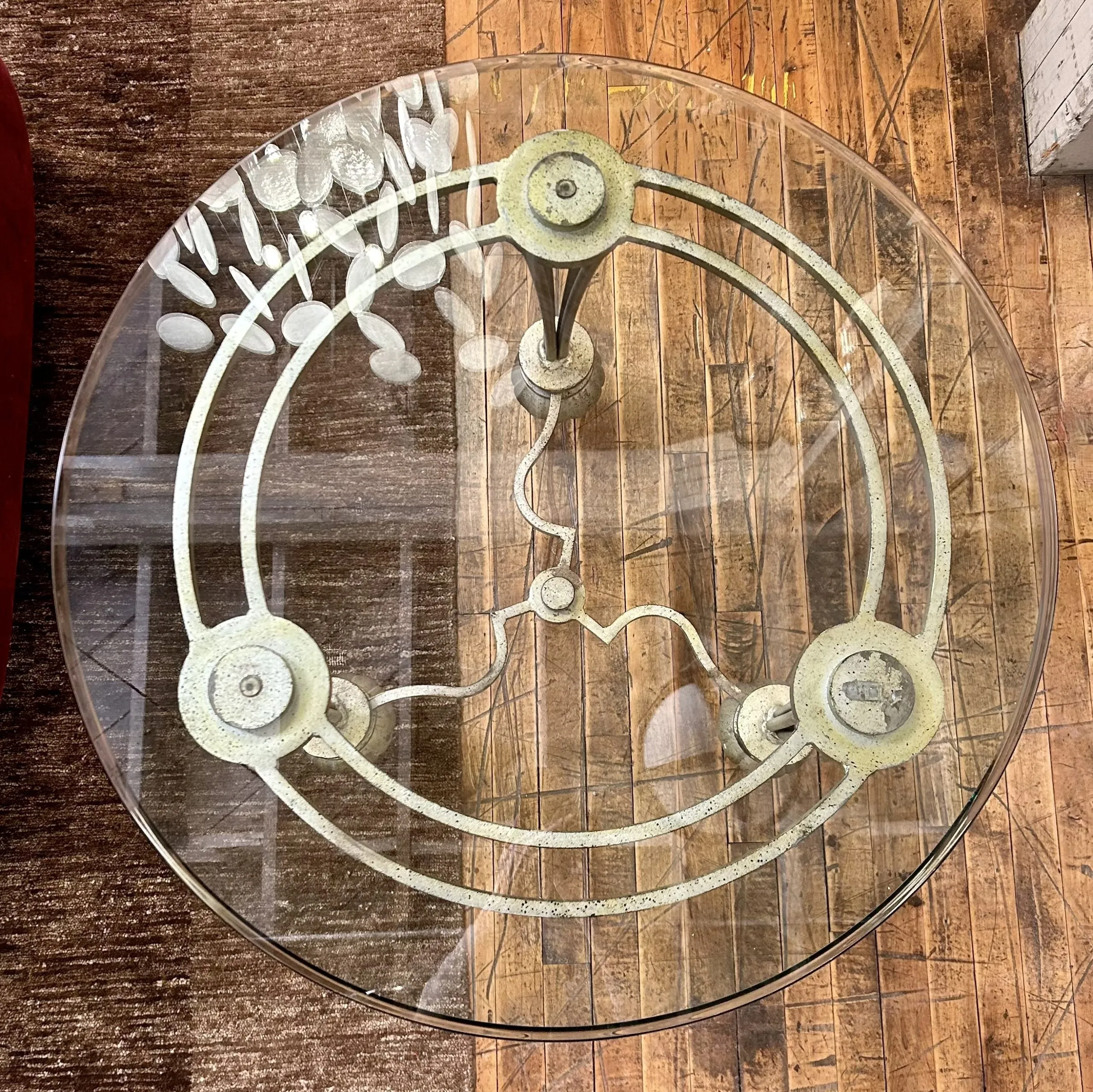Side Table, Beveled Glass Top, Glazed Solid Iron Frame