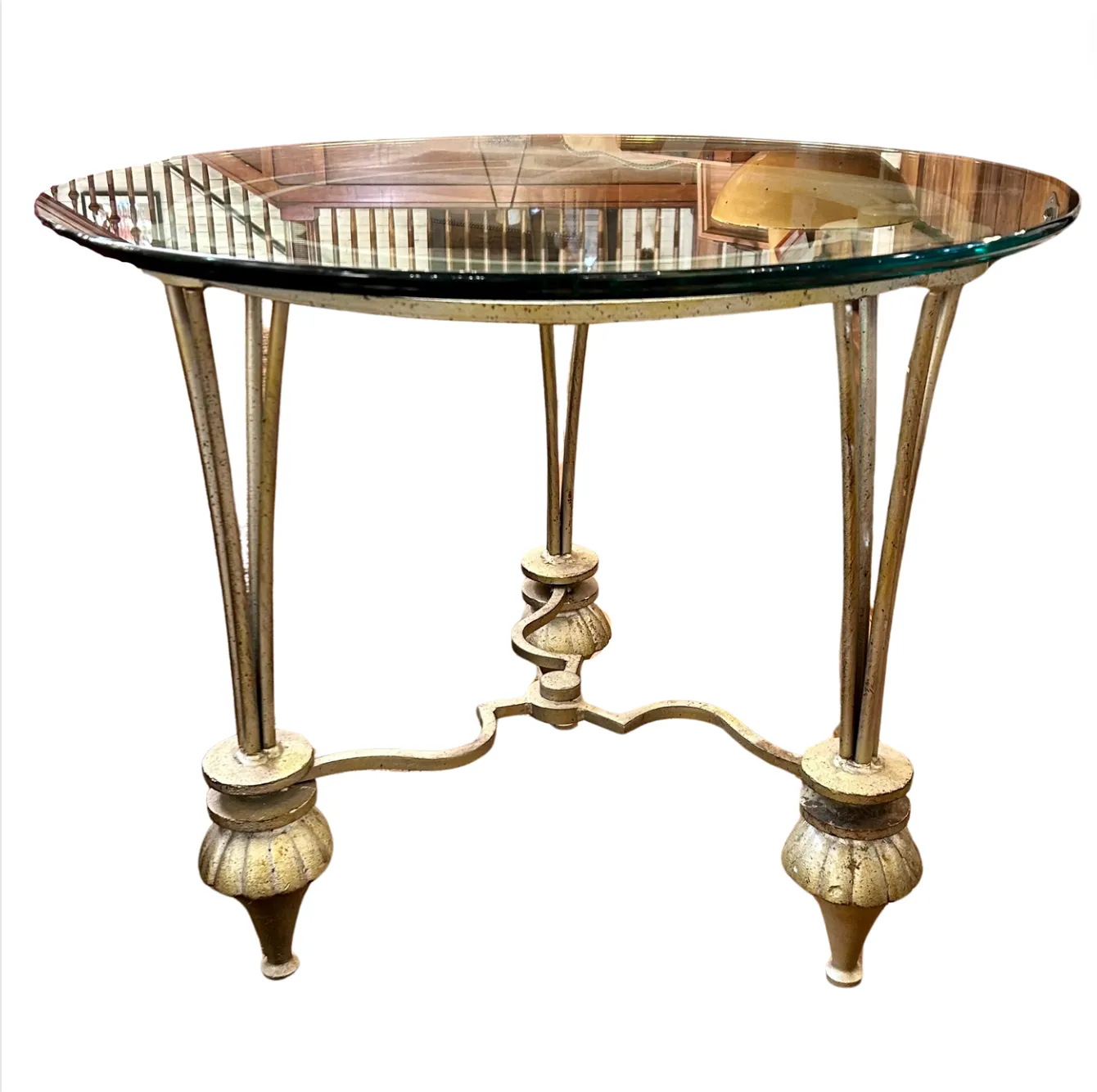 Side Table, Beveled Glass Top, Glazed Solid Iron Frame