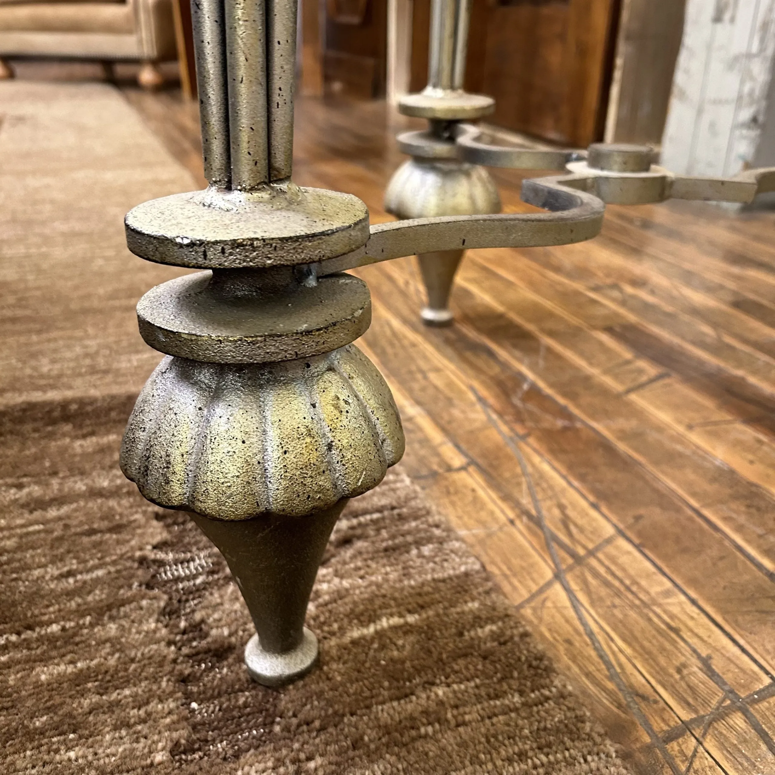 Side Table, Beveled Glass Top, Glazed Solid Iron Frame