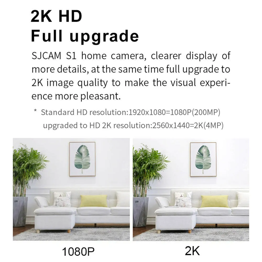 SJCAM S1 2K Super High Definition Smart Home Camera Wireless Video Monitor IP65 Waterproof 143° Thermoinduction Angle Built-in 9200mAh Battery Support PIR Induction Night Version Human Detection APP Share